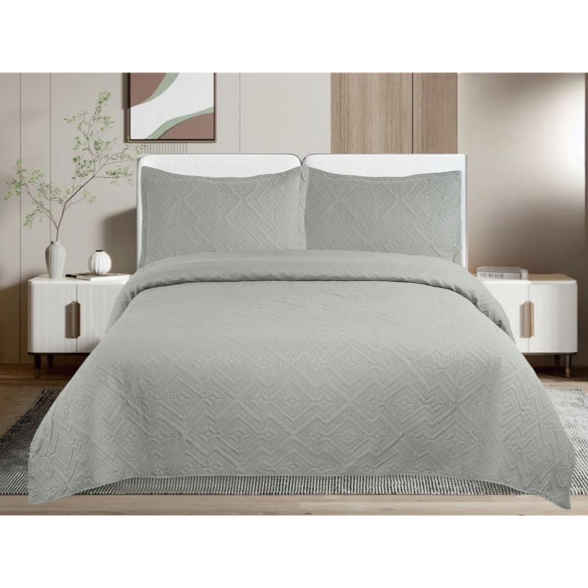 GENERICO - CUBRECAMA QUILT DE VERANO DE COLOR LISO GRIS CLARO 2 PLAZAS