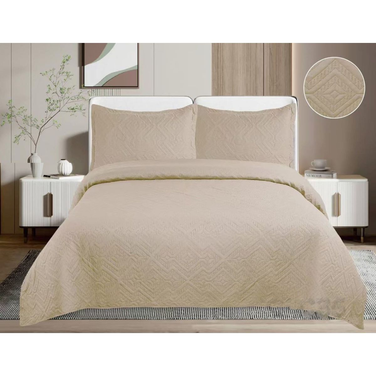 GENERICO - CUBRECAMA QUILT DE VERANO DE COLOR LISO BEIGE 2 PLAZAS