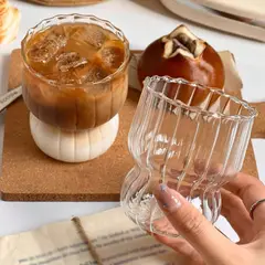 SANTU HOME & DECO - Set 2 Vasos Vidrio Lineas Vertical 250ml Bebidas Coctel Cafe