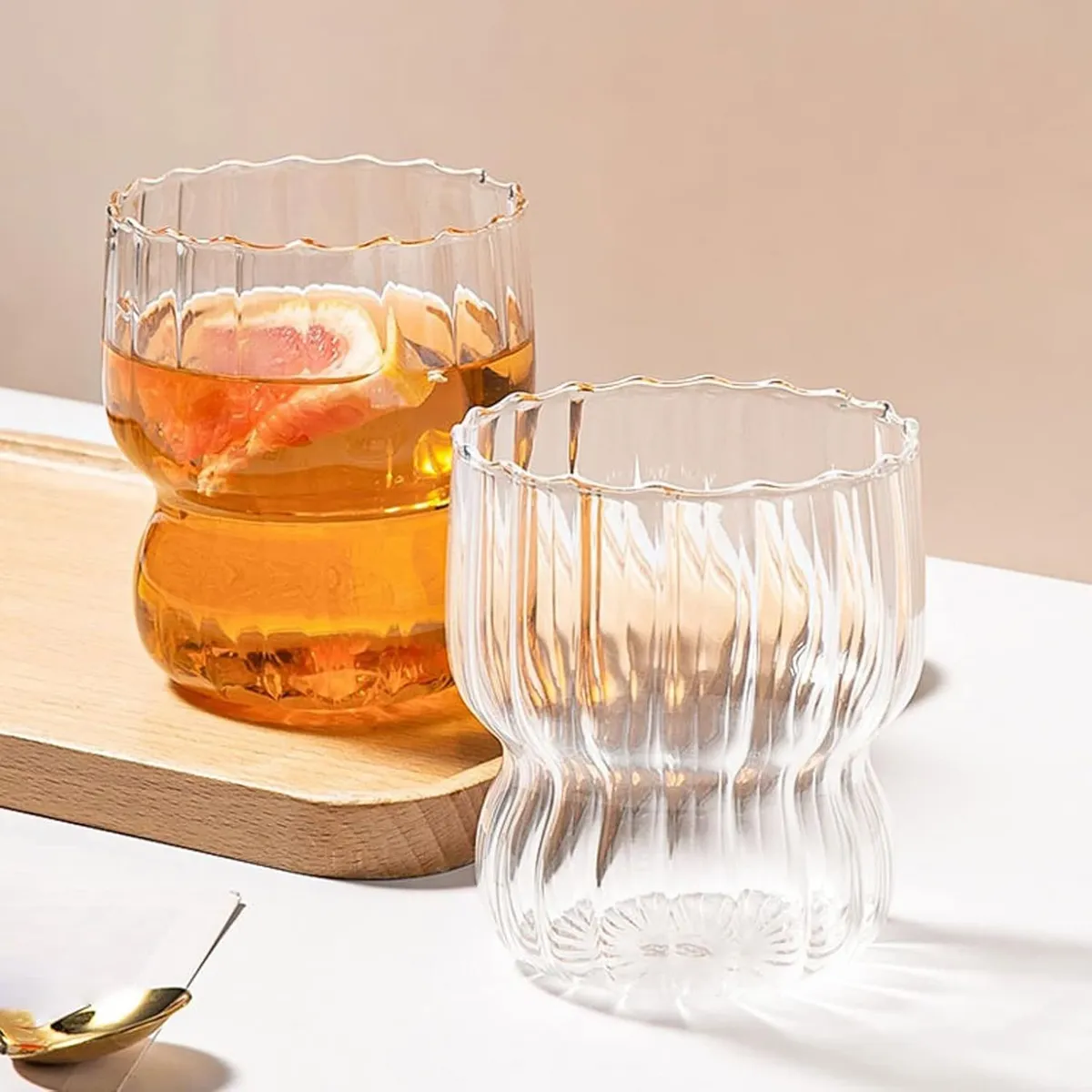 SANTU HOME & DECO - Set 2 Vasos Vidrio Lineas Vertical 250ml Bebidas Coctel Cafe