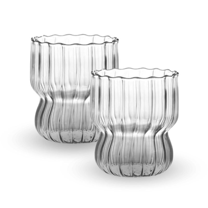SANTU HOME & DECO - Set 2 Vasos Vidrio Ancho Líneas Vertical 250ml