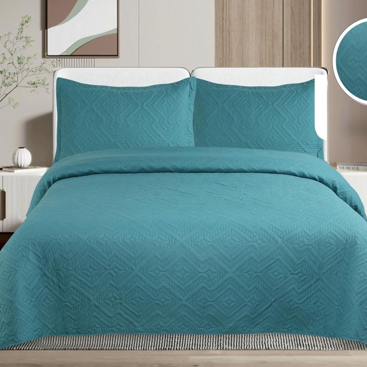 GENERICO - CUBRECAMA QUILT DE VERANO DE COLOR TURQUESA 2 PLAZAS