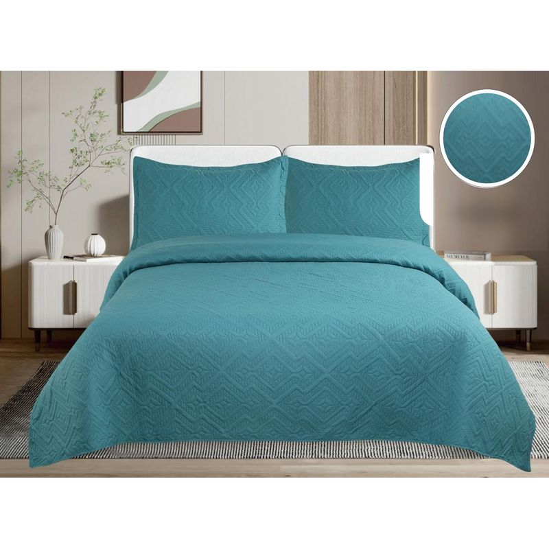 GENERICO - CUBRECAMA QUILT DE VERANO DE COLOR TURQUESA KING