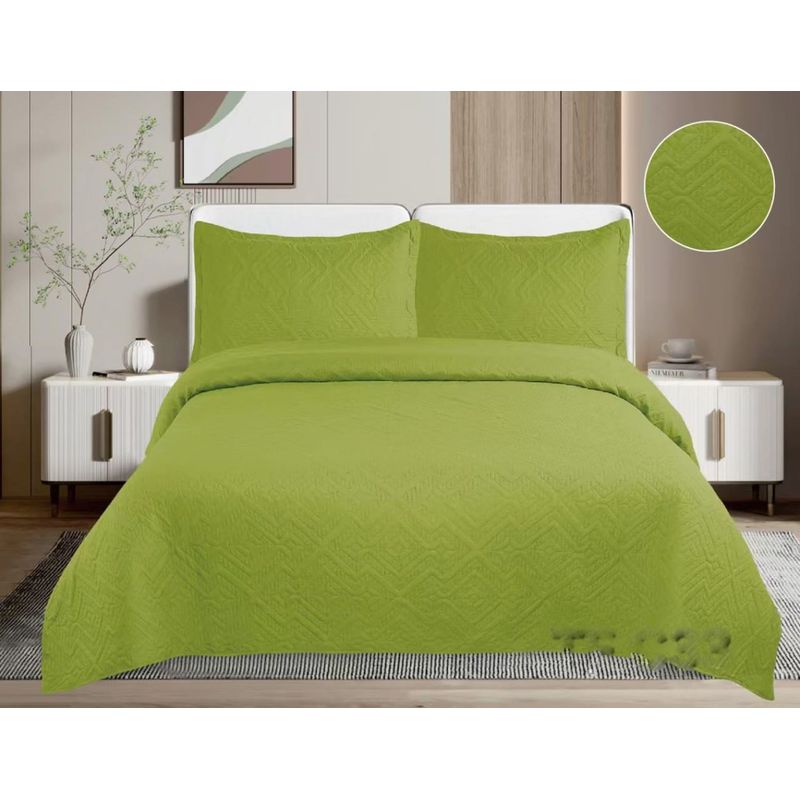 GENERICO - CUBRECAMA QUILT DE VERANO DE COLOR VERDE MANZANA KING