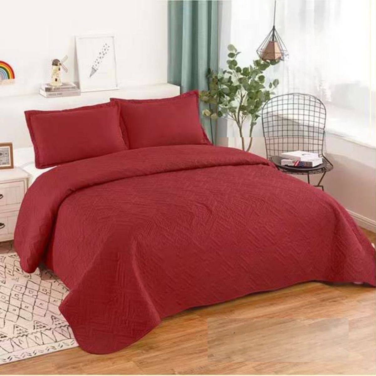 GENERICO - CUBRECAMA QUILT DE VERANO DE COLOR BURDEO KING