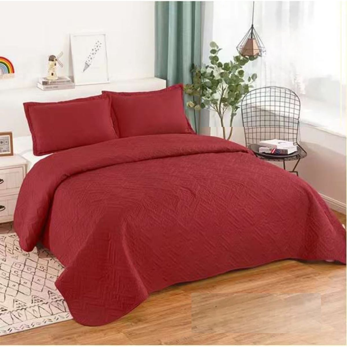 GENERICO - CUBRECAMA QUILT DE VERANO DE COLOR BURDEO KING