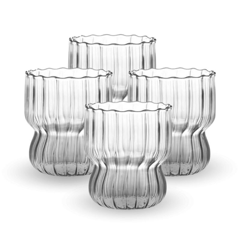 SANTU HOME & DECO - Vasos Vidrio Lineas Vertical 250ml Bebidas Coctel Cafe Set 4