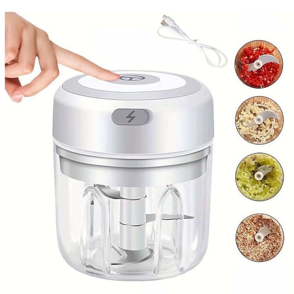 GENERICO - Picador moledor de ajo y especias carga USB 250ml