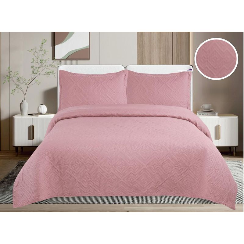 GENERICO - CUBRECAMA QUILT DE VERANO DE COLOR PALO ROSA KING