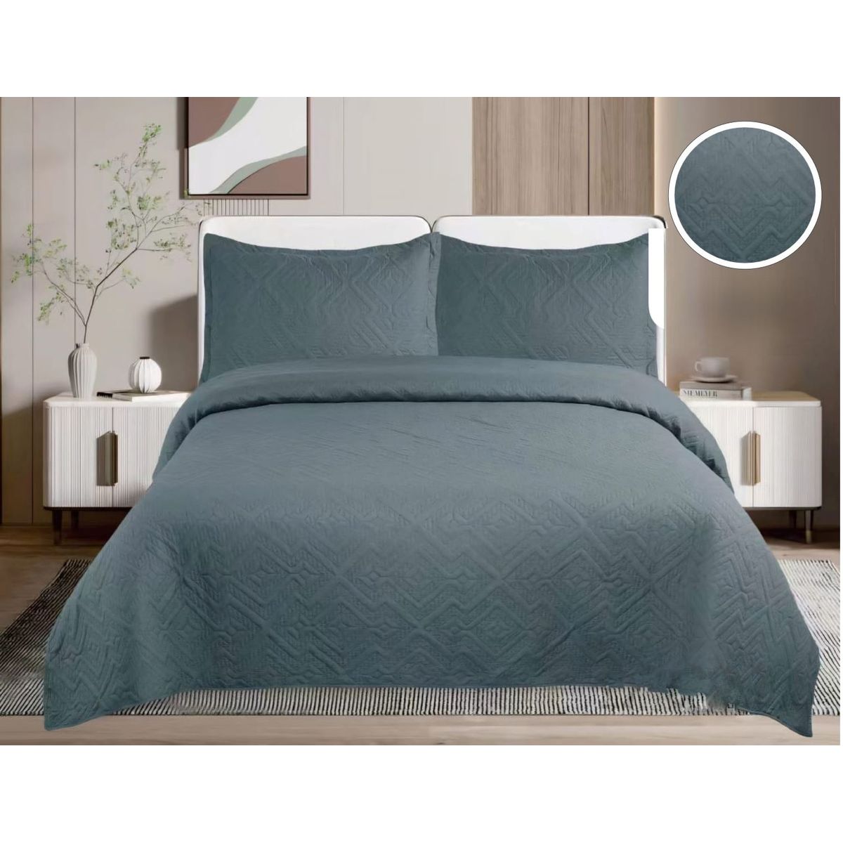 GENERICO - CUBRECAMA QUILT DE VERANO DE COLOR GRIS OSCURO KING