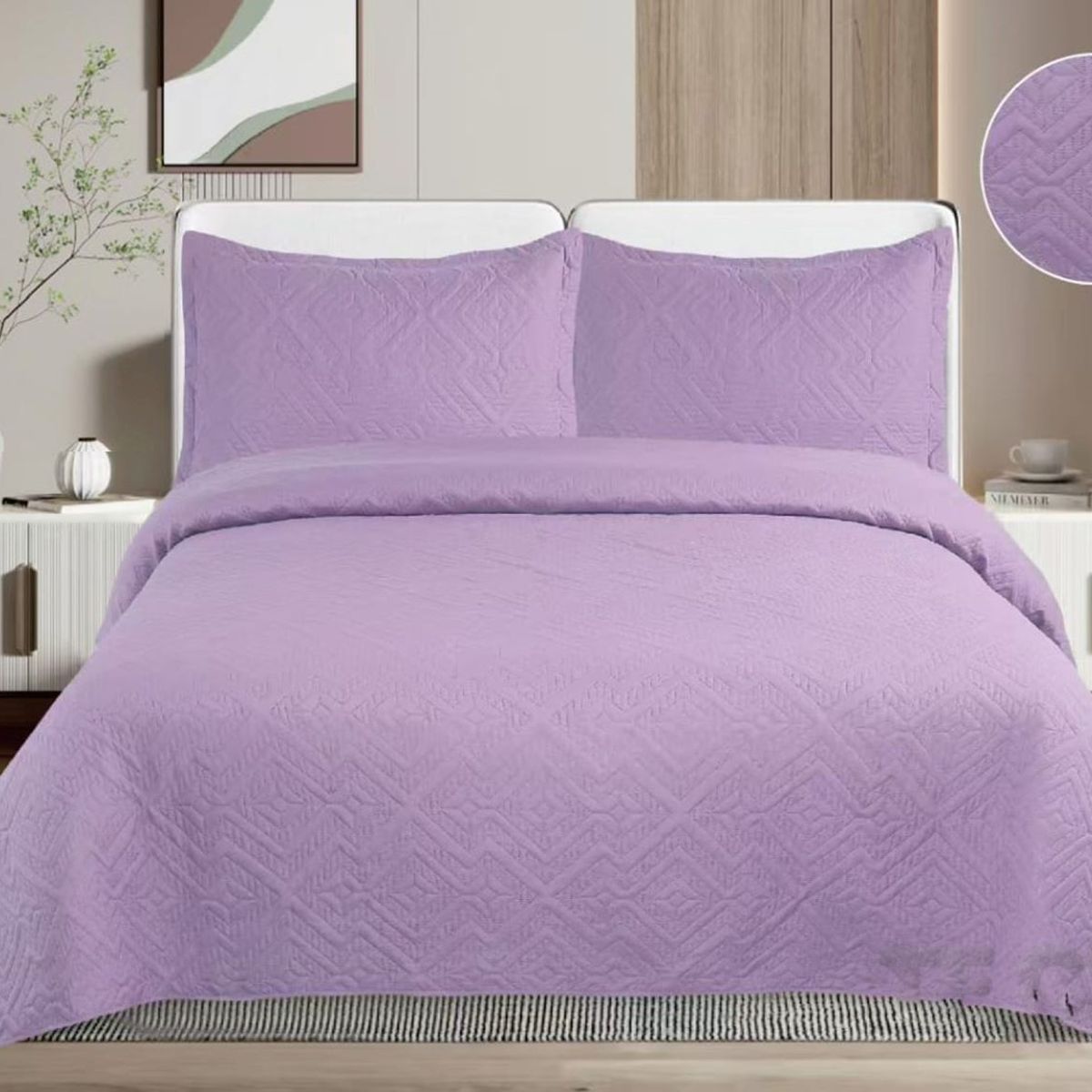 GENERICO - CUBRECAMA QUILT DE VERANO DE COLOR LILA KING