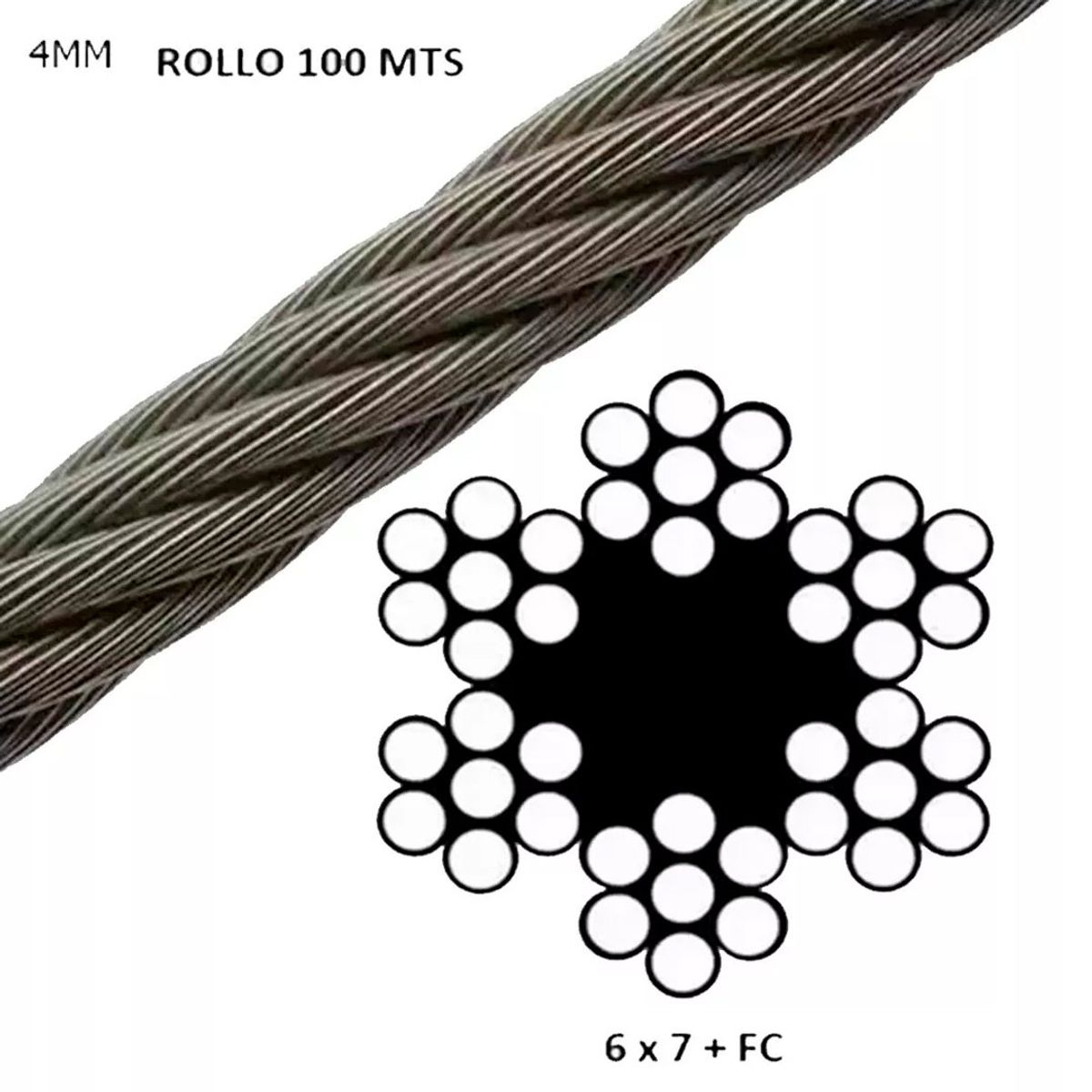 GENERICO - Piola O Cable De Acero 4mm Rollo 100 Mts Galvanizado