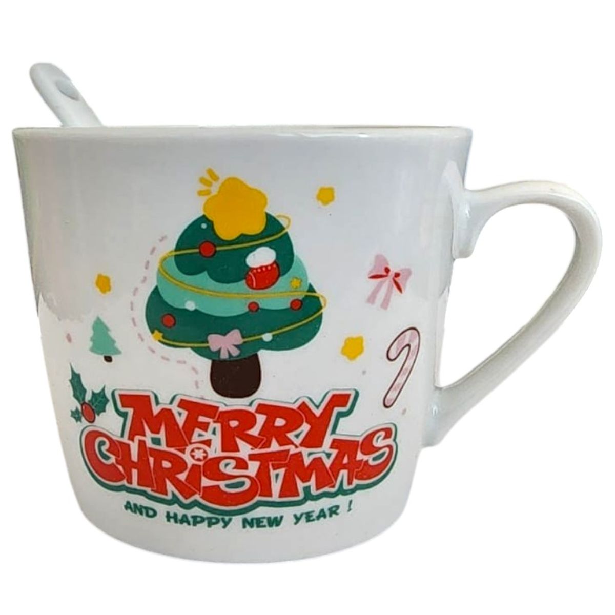 GENERICO - Taza de ceramica navideña con cuchara