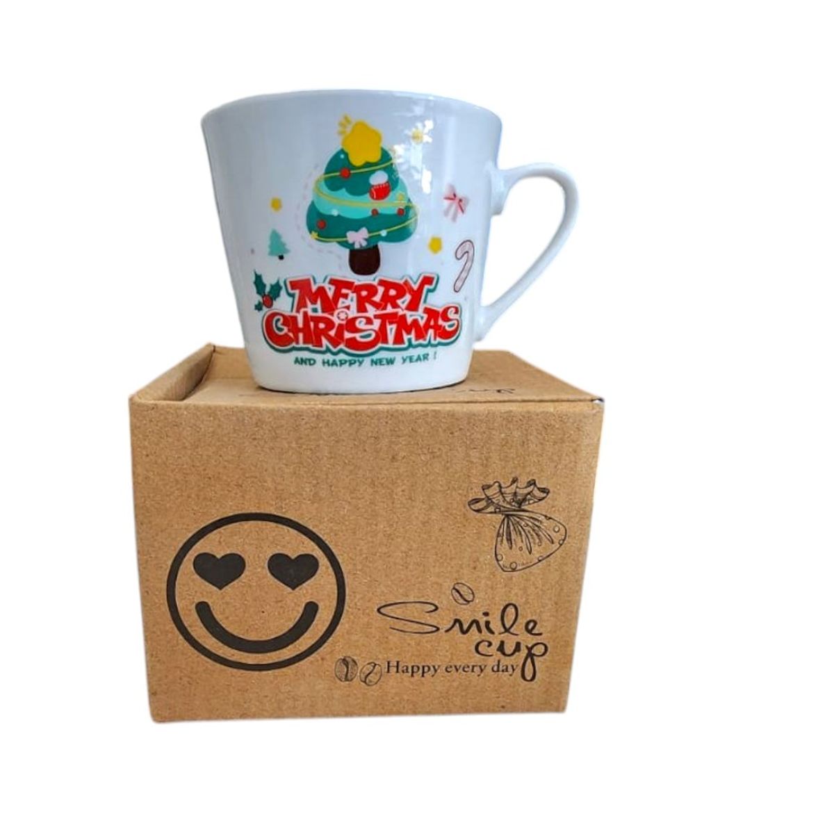 GENERICO - Taza de ceramica navideña con cuchara