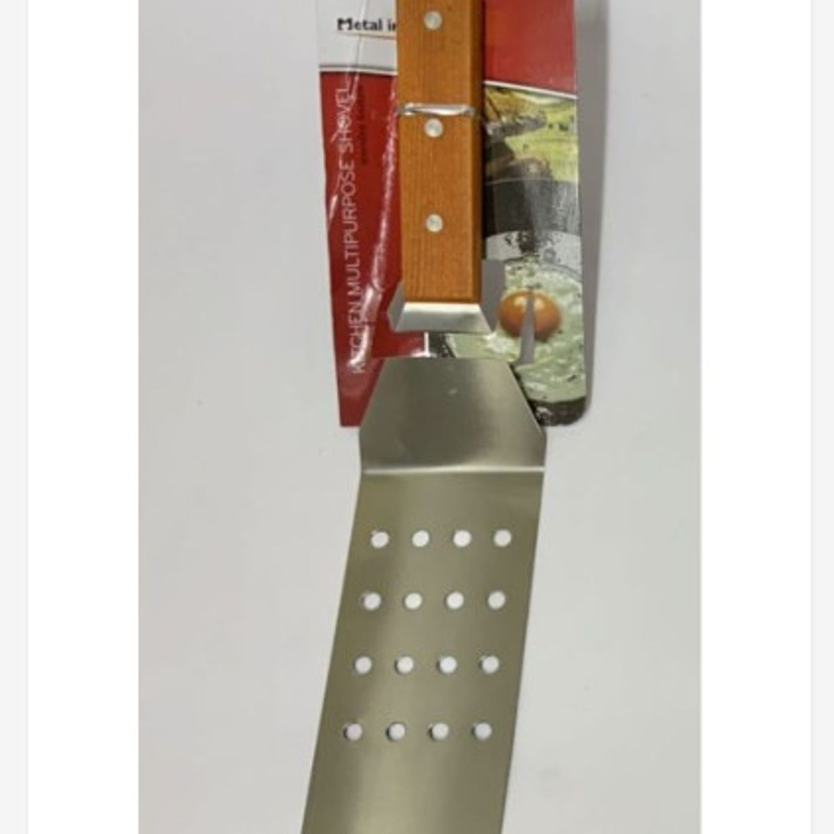 GENERICO - Espatula Reposteria Acero Inoxidable Mango De Madera Perforada