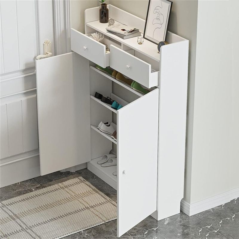 ACTUAL - Zapatero Multifuncional Slim Blanco 120x80x20 Cajones 2 Puertas