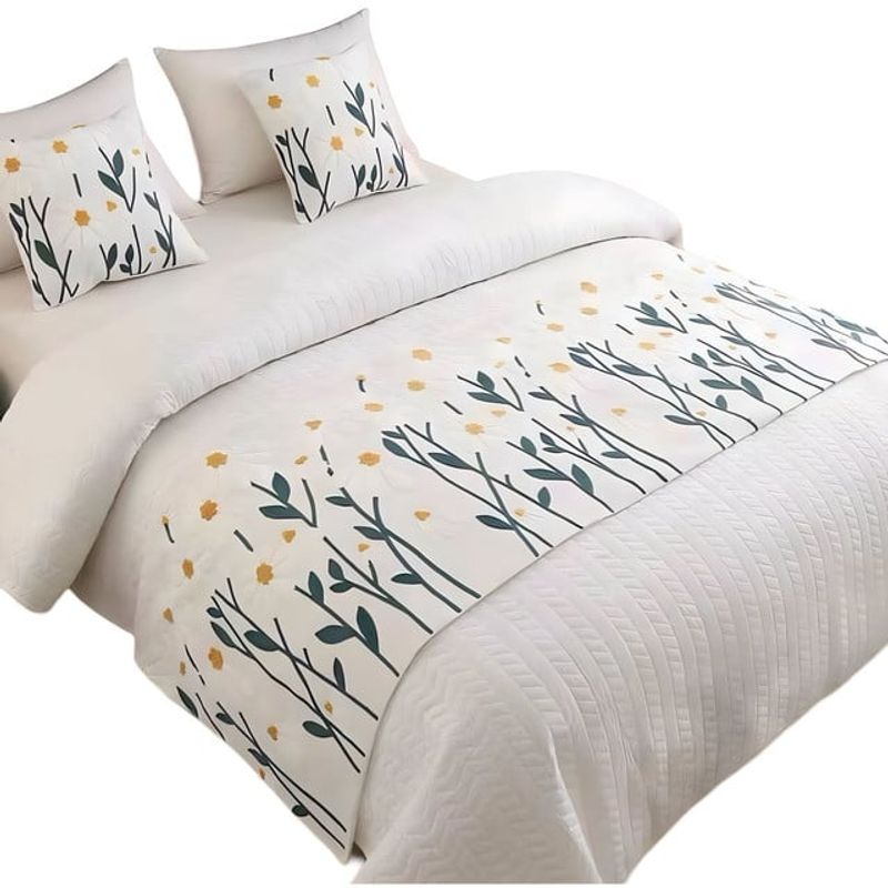 GENERICO - PIECERA DE CAMA MAS 2 FUNDAS BORDADA DECORATIVA 60X200 CM
