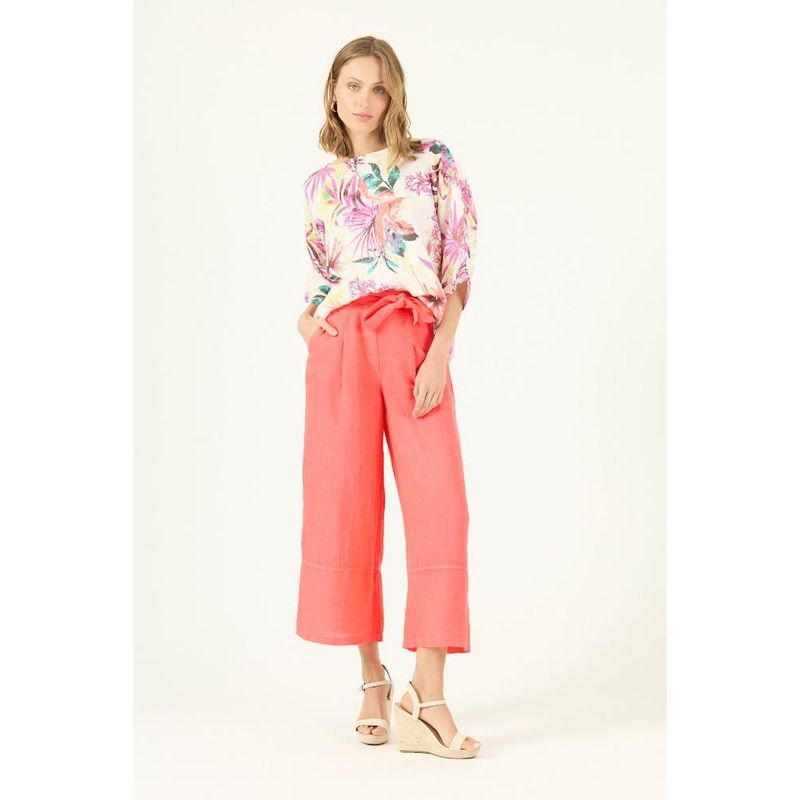 PRIVILEGE - Pantalon de lino regular coral PRIVILEGE 1325 - Coral