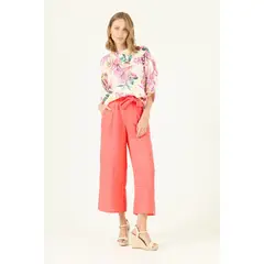 PRIVILEGE - Pantalon de lino regular coral 1325 - Coral