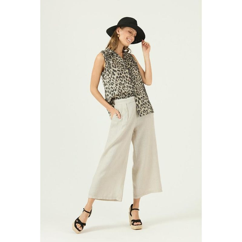 PRIVILEGE - Pantalon de lino wide leg beige PRIVILEGE 1322 - Beige
