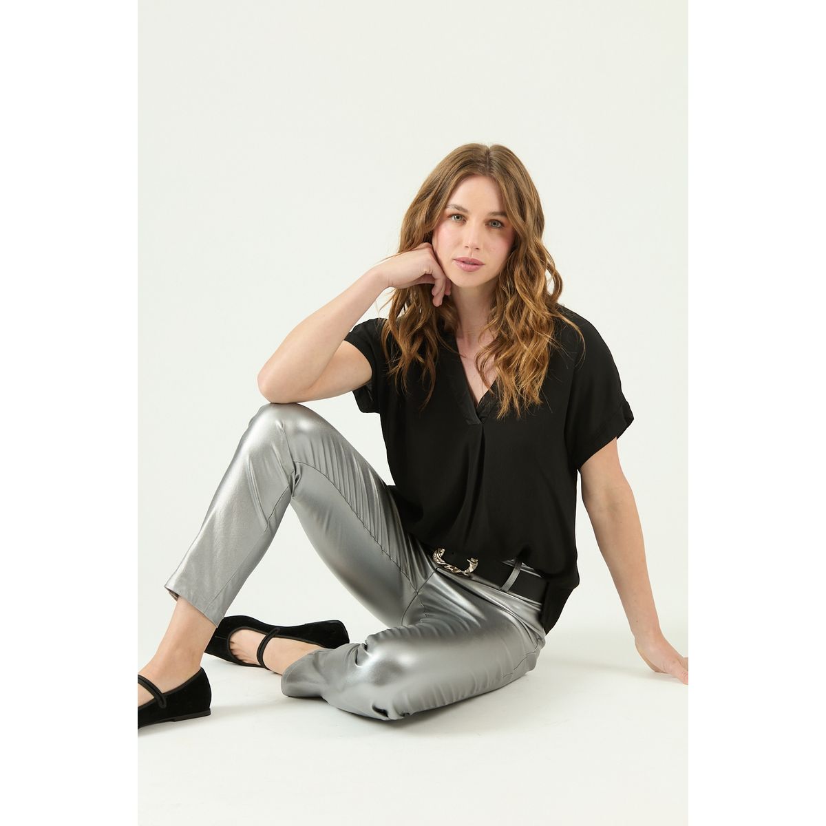 PRIVILEGE - Pantalon de ecocuero skinny plata 1332