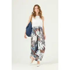 PRIVILEGE - Pantalon de lino palazzo azul estampado 1323 - Azul
