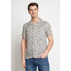 PERRY ELLIS - Camisa Hombre Manga Corta Estampada Cafe