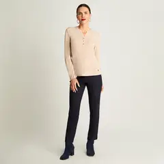 CURVI - Polera Manga Larga Cuello Mao Beige