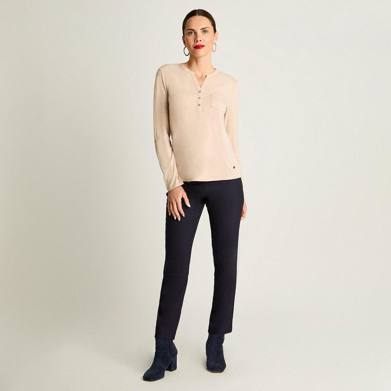 CURVI - Polera Manga Larga Cuello Mao Beige