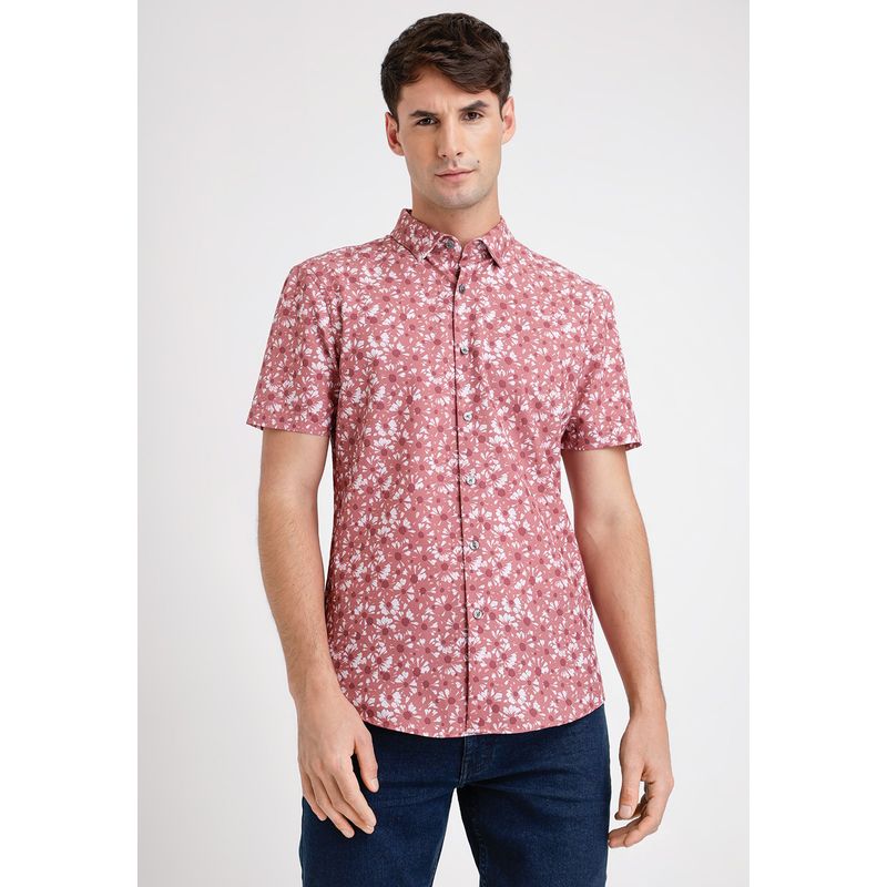 PERRY ELLIS - Camisa Hombre Manga Corta Estampada Rouge