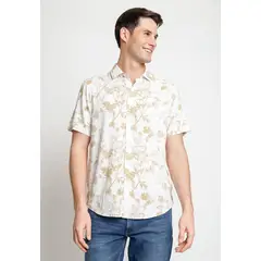 PERRY ELLIS - Camisa Hombre Manga Corta Estampada Blanco