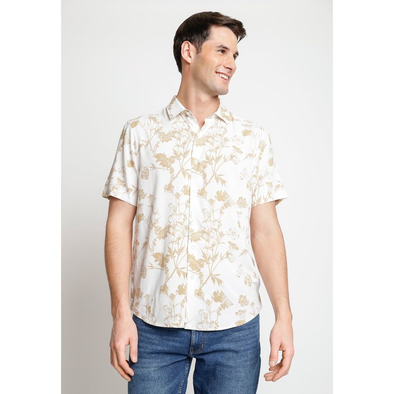PERRY ELLIS - Camisa Hombre Manga Corta Estampada Blanco Perry Ellis