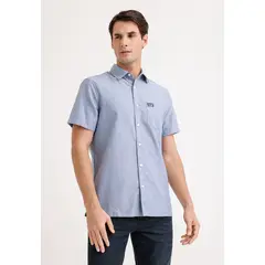 PERRY ELLIS - Camisa Hombre Manga Corta Oxford Azul