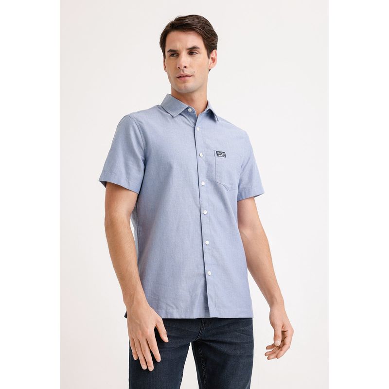 PERRY ELLIS - Camisa Hombre Manga Corta Oxford Azul Perry Ellis