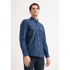 PERRY ELLIS - Camisa Hombre Manga Larga Oxford Azul