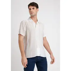 PERRY ELLIS - Camisa Hombre Manga Corta Estampada Beige