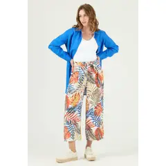 PRIVILEGE - Pantalon de lino wide leg blanco estampado 1315 - Blanco
