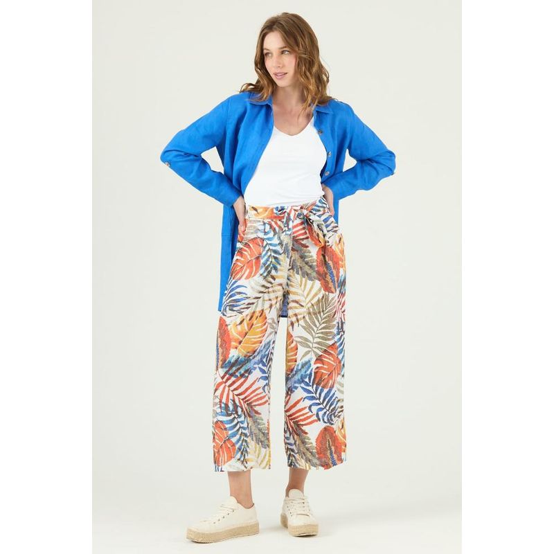 PRIVILEGE - Pantalon de lino wide leg blanco estampado PRIVILEGE 1315 - Blanco