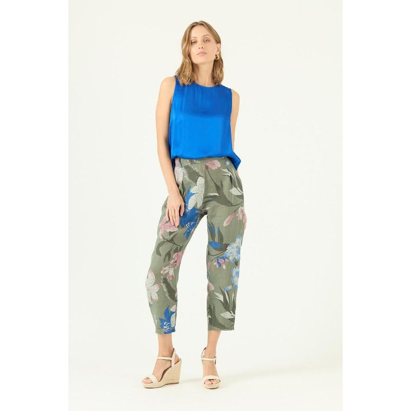PRIVILEGE - Pantalon de lino slouchy verde estampado PRIVILEGE 1314 - Verde