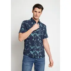 PERRY ELLIS - Camisa Hombre Manga Corta Estampada Azul