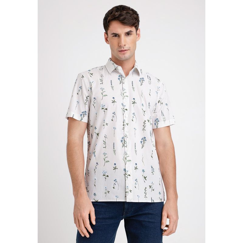 PERRY ELLIS - Camisa Hombre Manga Corta Stretch Estampada Cafe