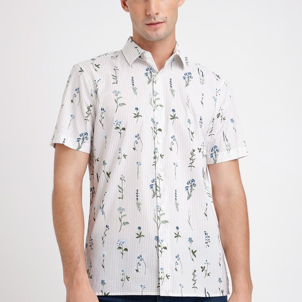 PERRY ELLIS - Camisa Hombre Manga Corta Stretch Estampada Cafe