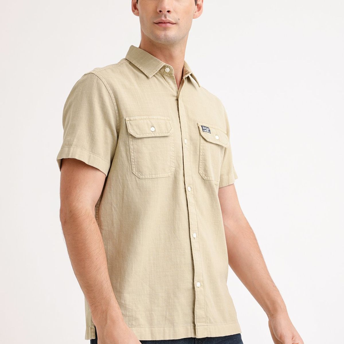 PERRY ELLIS - Camisa Hombre Manga Corta Twill Khaki