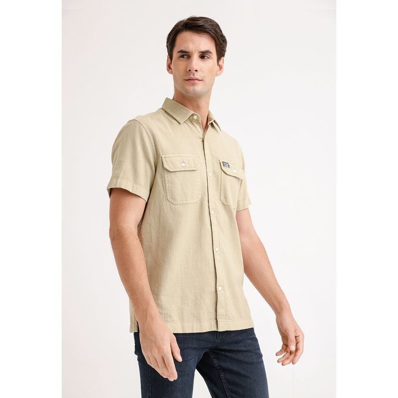 PERRY ELLIS - Camisa Hombre Manga Corta Twill Khaki