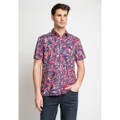 PERRY ELLIS - Camisa Hombre Manga Corta Estampada Azul
