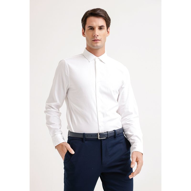 PERRY ELLIS - Camisa Hombre Manga Larga Algodón Blanca