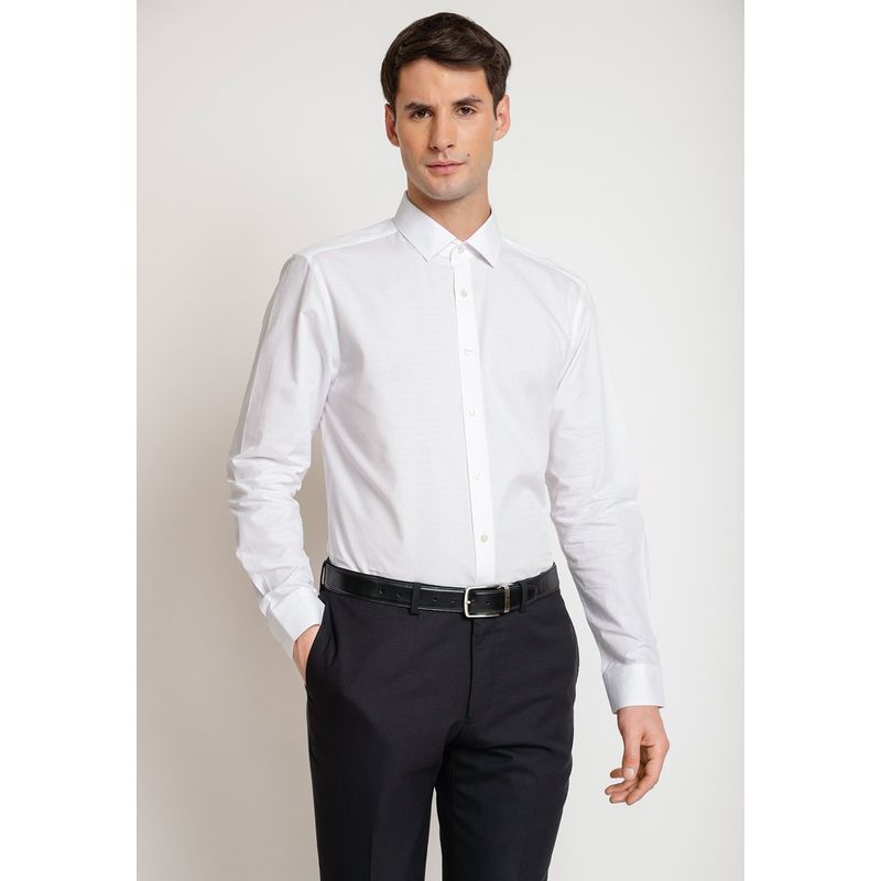 PERRY ELLIS - Camisa Hombre Formal Algodón Jacquard Blanco Perry Ellis