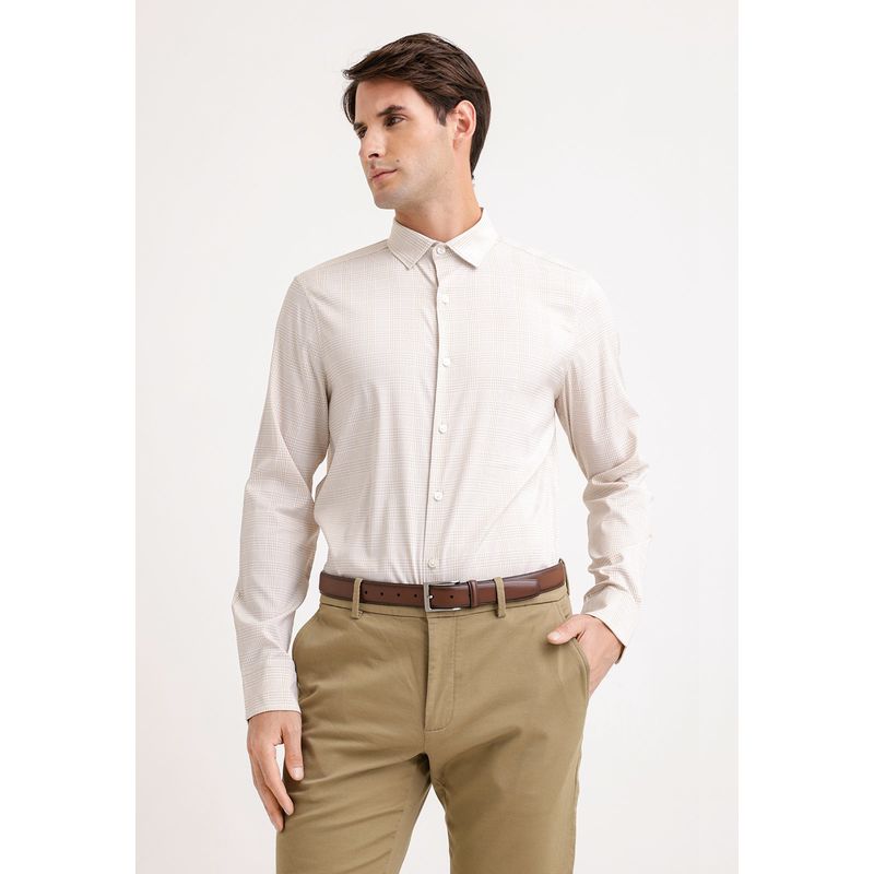 PERRY ELLIS - Camisa Hombre Manga Larga Stretch Beige