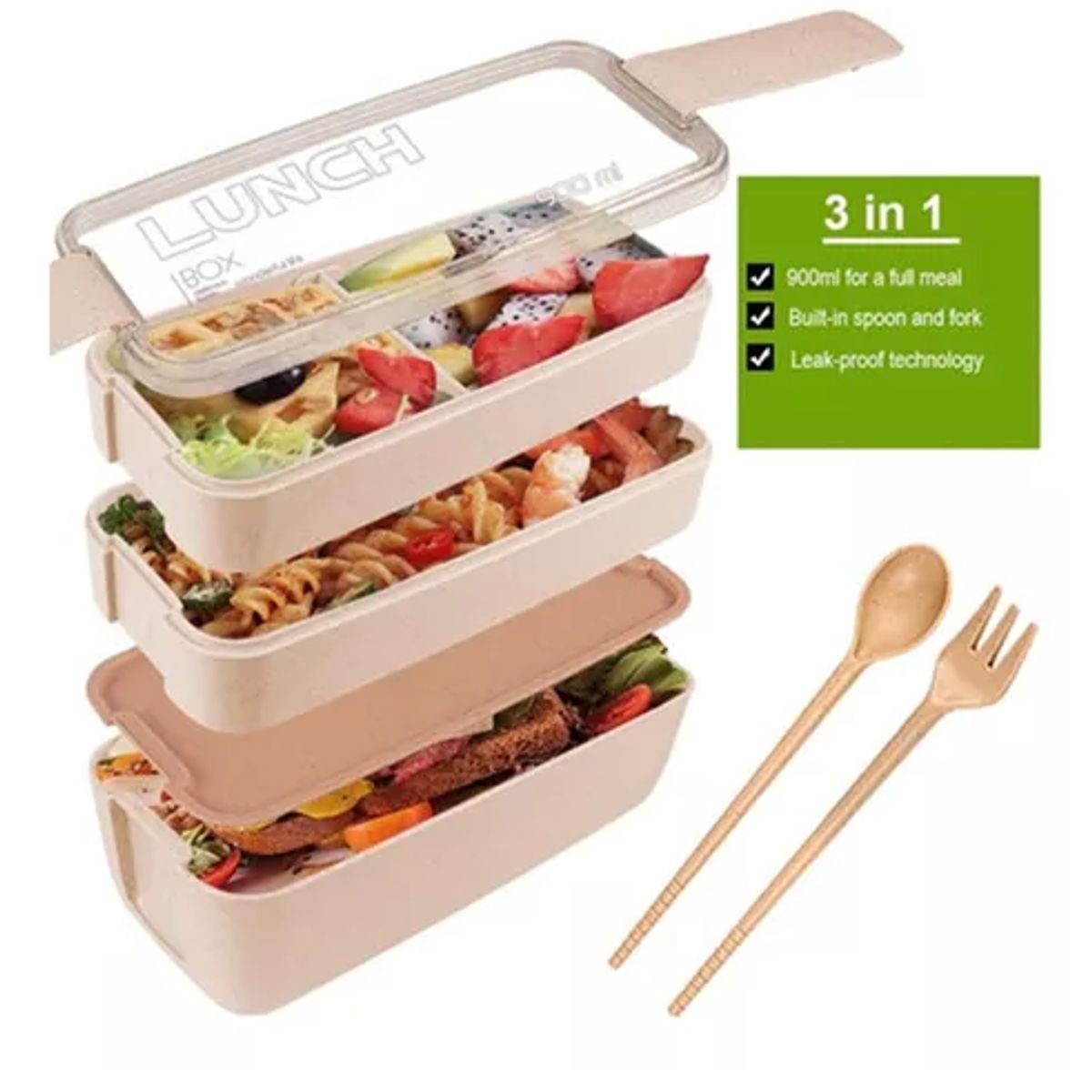 GENERICO - Loncheras Con Toppers Lunch Box Fiambrera 900ml 3 Pisos