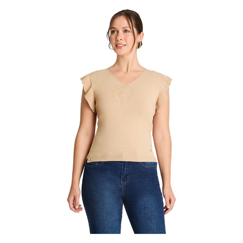 CURVI - Polera Manga Corta Lanialla Beige